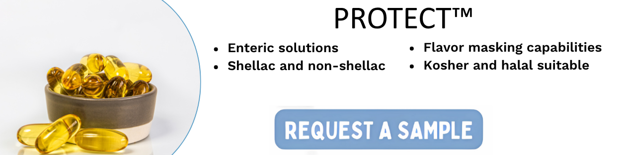 Protect, Sensient Pharmaceutical, enteric solution, flavor masking capabilities, kosher and halal suitable, shellac and non-shellac